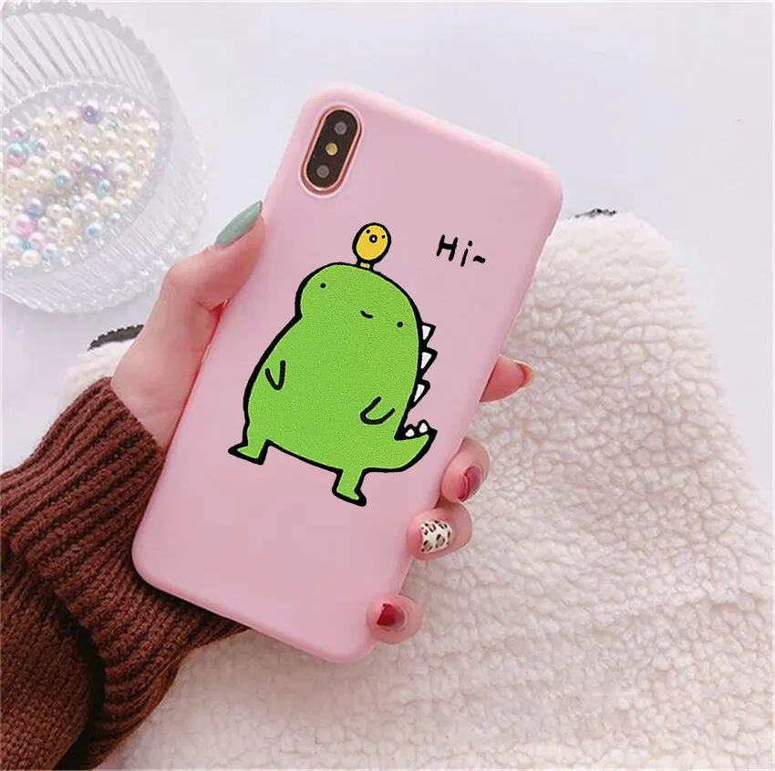 Милый мультяшный динозавр с рисунком для iphone X XS TPU силиконовый матовый мягкий