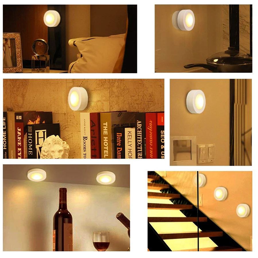 Dimmable Warm white+White Double Color Touch Sensor LED Puck Light Wireless LED Under Cabinet Light Kitchen Counter Closet Light images - 6