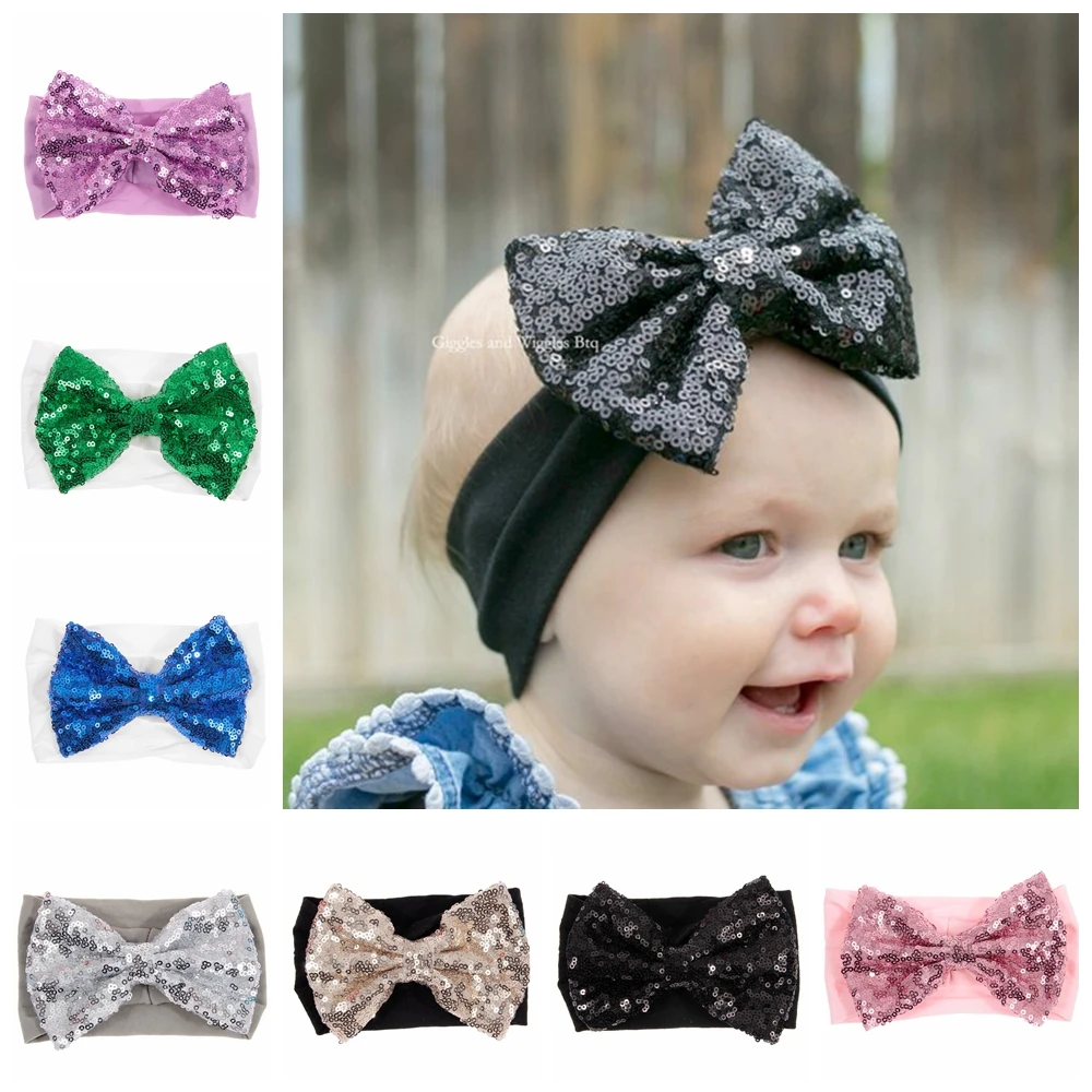 Yundfly Newborn Toddler Baby Girls Headwraps Sequin Bow Knotter Nylon Headband Children Hairband Hair Accessories | Мать и ребенок