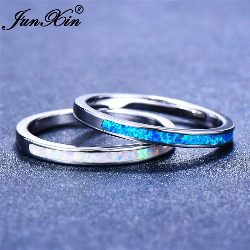 JUNXIN штабелируемые синие белые огненные опаловые кольца для мужчин женщин