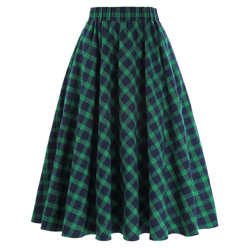 plaid skirt Осенне-зимние плиссированные юбки с высокой талией, женские элегантные юбки в клетку в винтажном шотландском стиле, плиссированные юбки средней длины, Женская клетчатая юбка - Цвет: plaid skirt