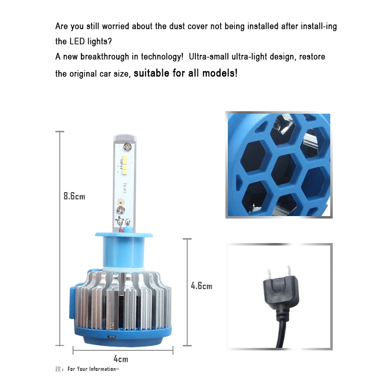 

Effort&BJ T1 Car LED Headlight H1 H7 H3 HB3 H4 H8 H9 H11 9005 9006 72W Car Styling 7200LM 6000K Auto Headlamp Bulb