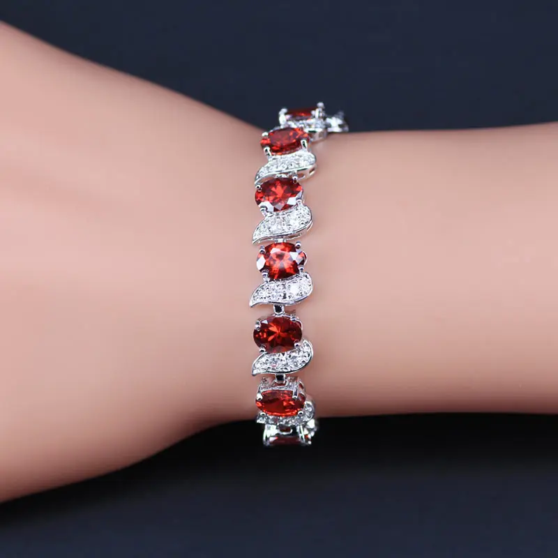 Квадратные красные циркониевые белые CZ 925 серебряные ювелирные наборы для женщин