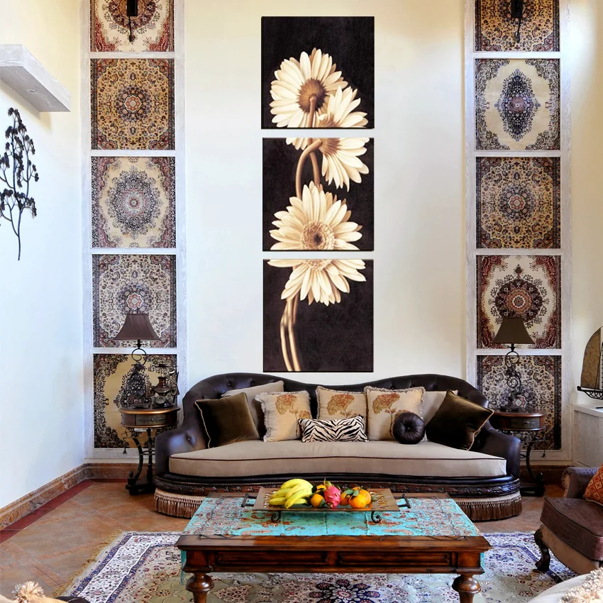 Abstract Oil Painting Pure Handpainted on Canvas chrysanthemum flowers Handmade Modern wall art for Entrance 3pcs | Дом и сад