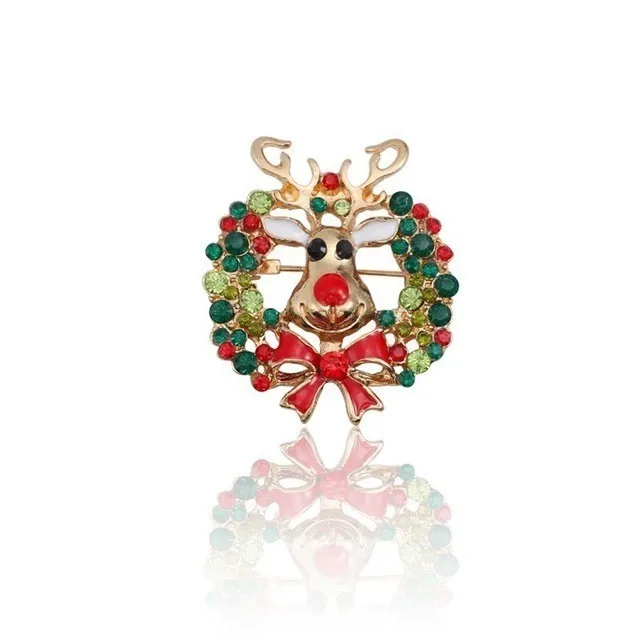 Wreath Elk Рождественская брошь на булавке со стразами, эмаль, рождественская елка, колокольчик, Санта-Клаус, снеговик, венок, броши для женщин, рождественское ювелирное изделие, броши - Окраска металла: Wreath Elk
