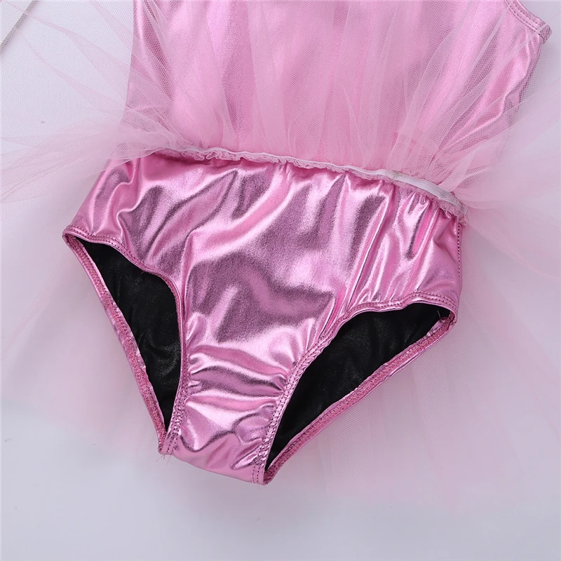 Kids Girls Glossy One Shoulder with Mesh Splice Bowknot Leotard Dress for Ballet Dance Gymnastics training Tutu | Детская одежда и