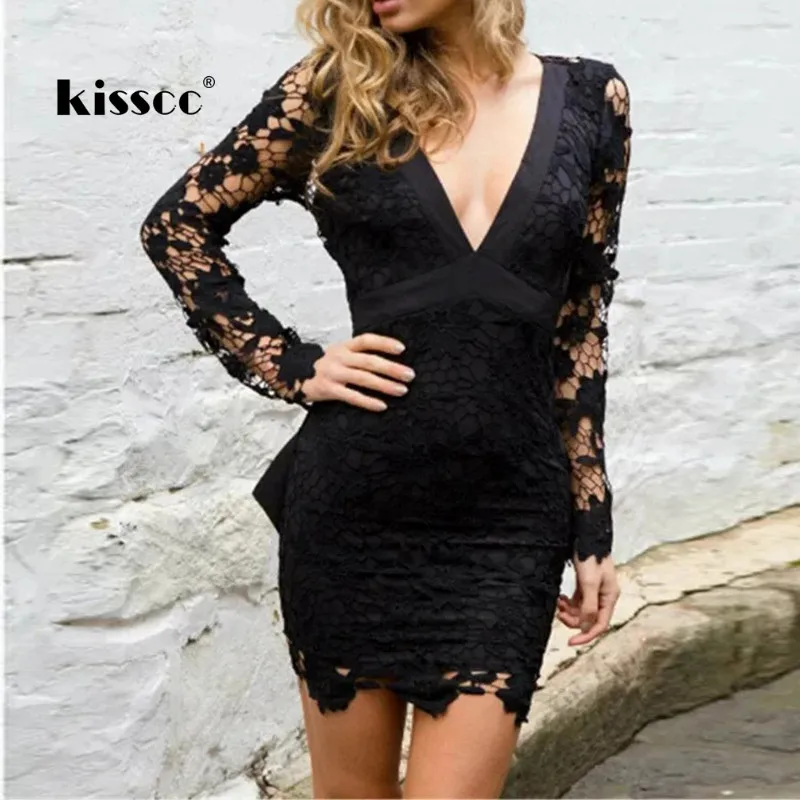 Осеннее мини платье с глубоким треугольным вырезом черные элегантные платья для