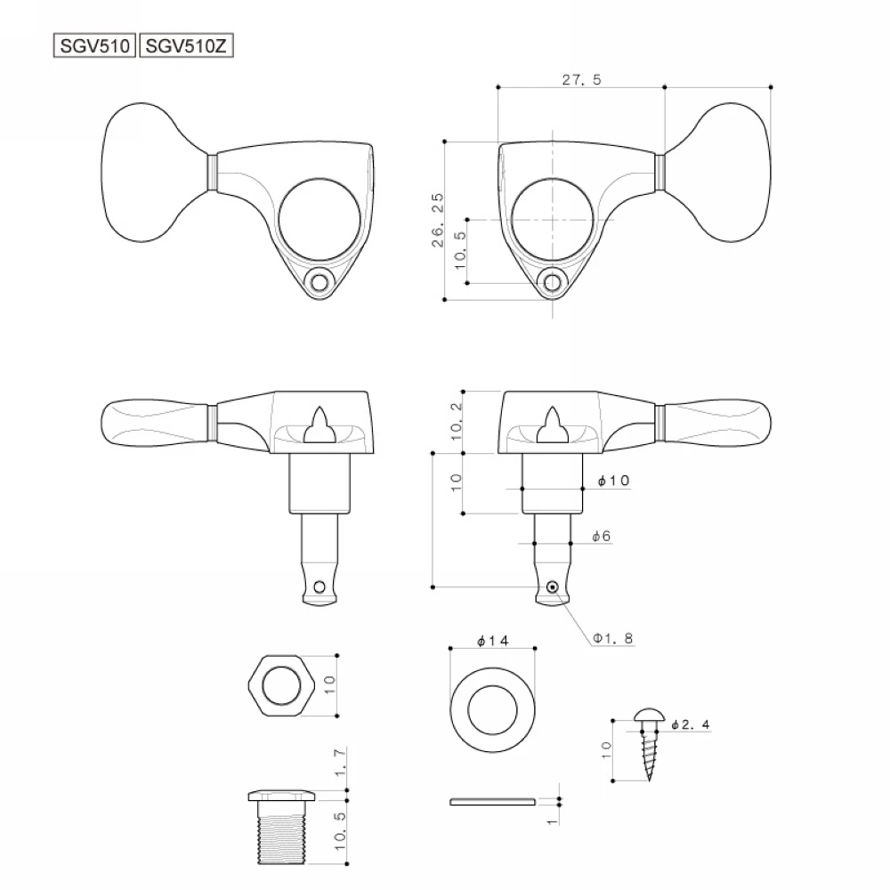 Оригинальные тюнеры L3 + R3 с головкой для электрогитары (хромированные