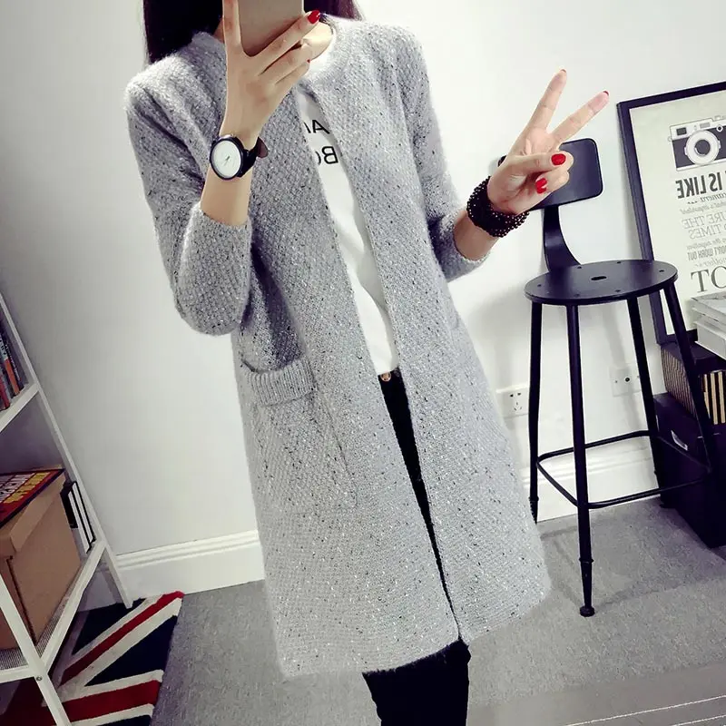 Grey Кашемировые женские свитера Invierno, женские Свитера и кардиганы с длинным рукавом, вязаные свитера, большие размеры, женские пальто, куртка - Цвет: Grey