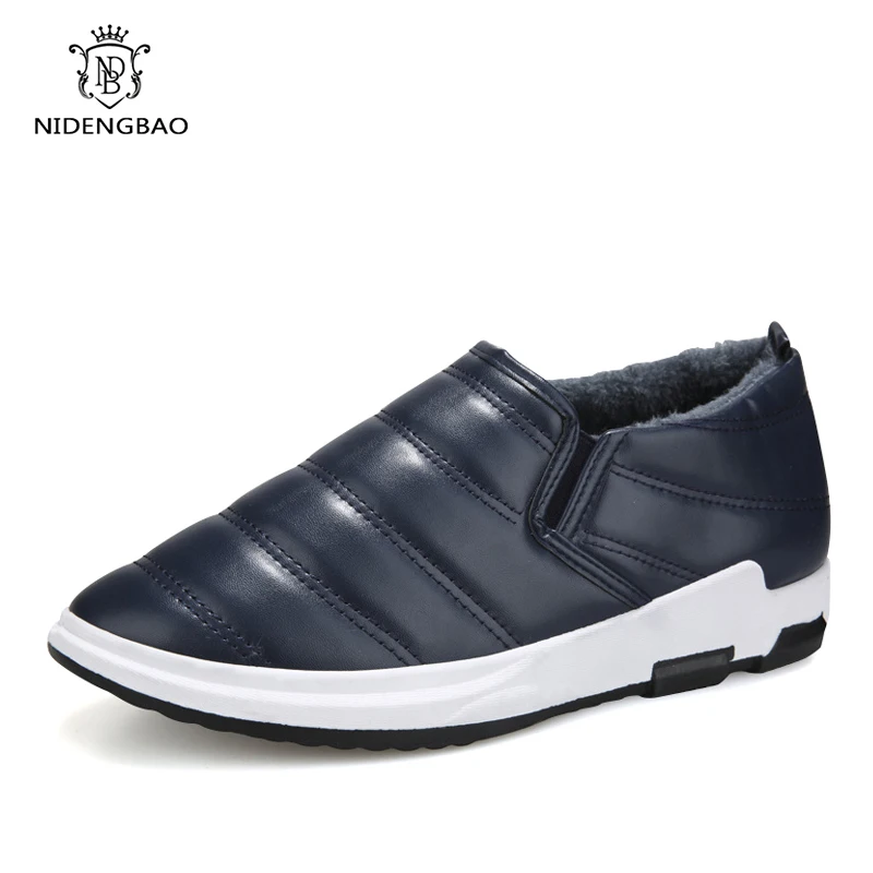 New Winter Men Shoes Cotton Warm Casual Water-Resistant Plush Sneakers for PU Leather Flats Adult Footwear | Обувь