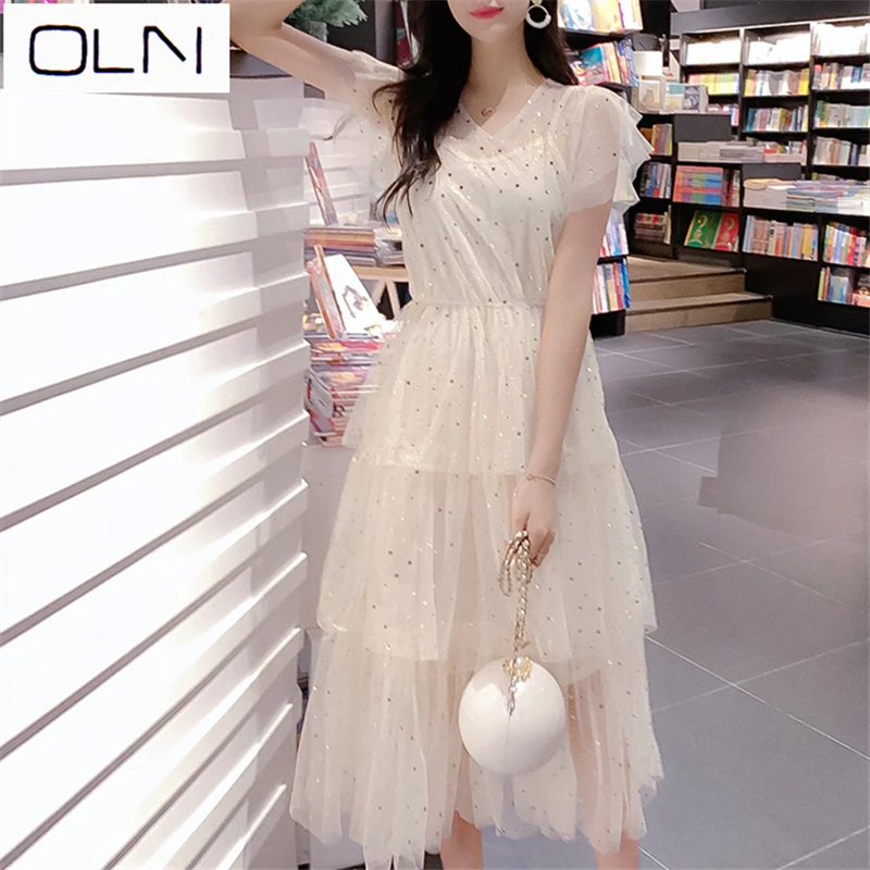 OLN корейское платье vestidos Новое поступление летнее французское женское из двух