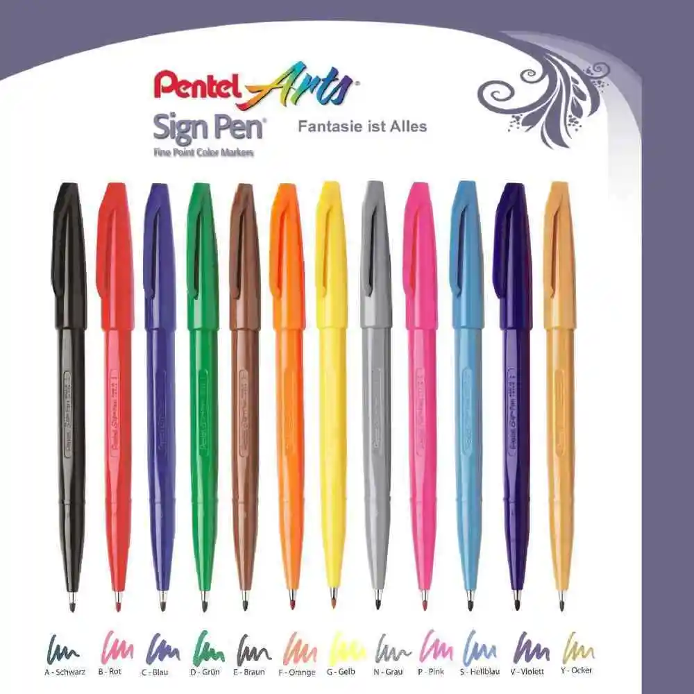 Pentel знак кисти Маркер ручки-гибкий наконечник ассорти цветов-упаковка 12