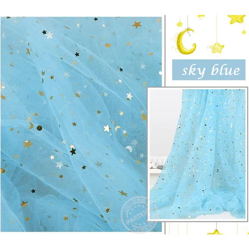 sky blue 25 ярдов 15 см тюль рулон катушки блеск органзы Золотая Звезда Луна Тюль органза DIY юбка-пачка поставки детский душ Свадебный декор - Цвет: sky blue