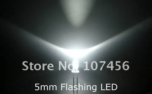 100 шт./лот Бесплатная Доставка! 5 мм мигание Белый светодиодный (10000 мкд) белый