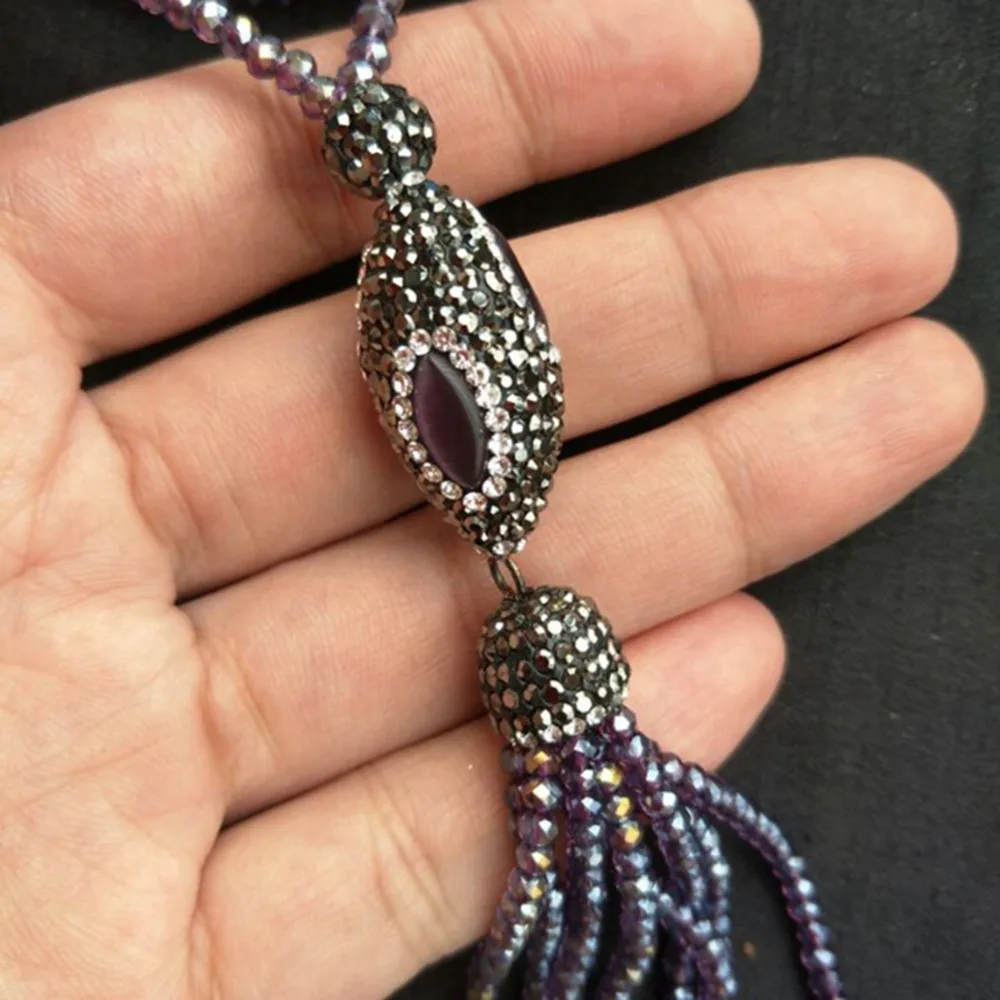 Trendy Purple Glass Necklace Pendants Fashion Long for Women Handmade Jewelry Statement Necklaces &amp Gifts | Украшения и