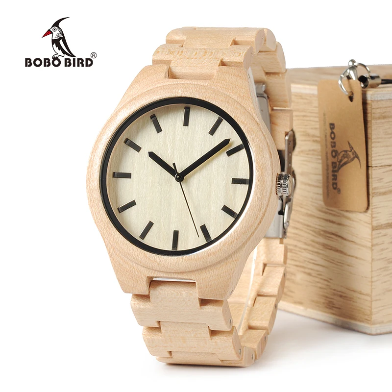 Часы BOBO BIRD Top Brand Мужские деревянные часы из кленового дерева японские кварцевые