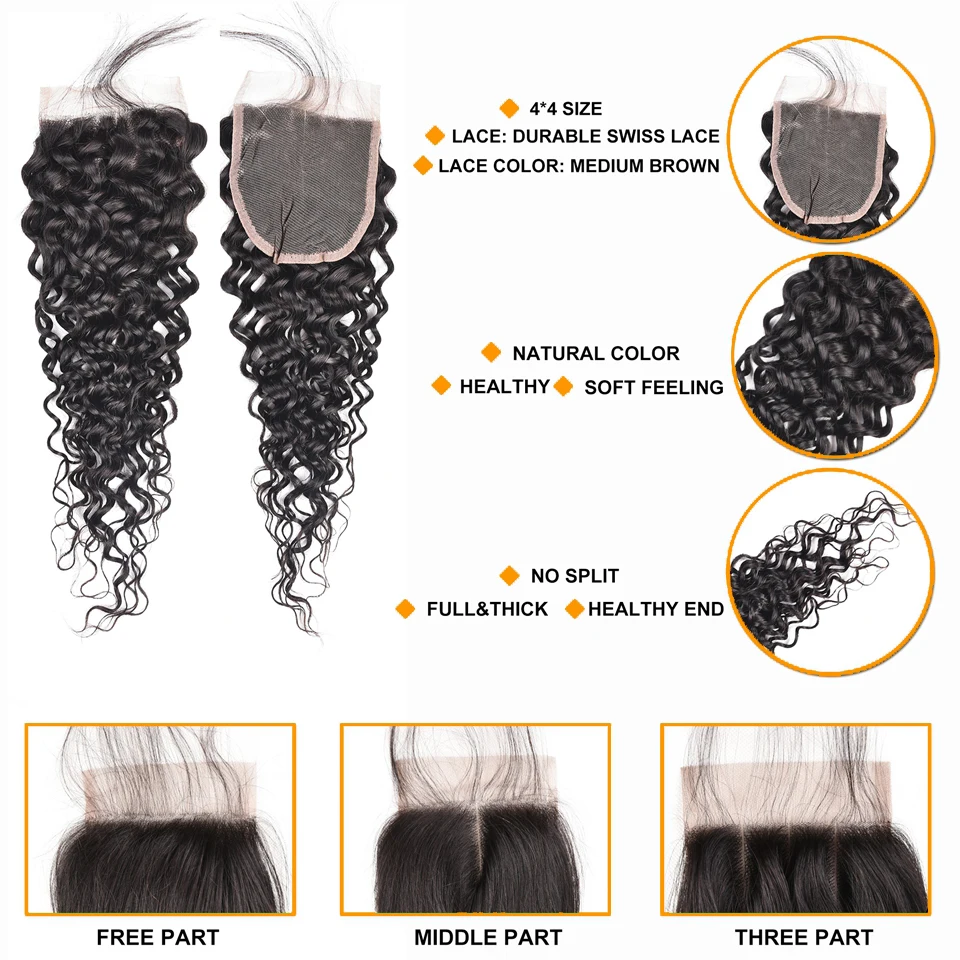 Glamorousremi Бразильский вьющихся волос плетение 3bundles с закрытием кружева 100%