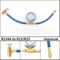 universal r134a to r12r22 car air conditioning ac refrigerant charging hose pipe can gauge free shipping