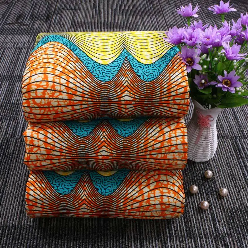 Желтый полиэфирный батик ткань с принтом для африканской национальной одежды и