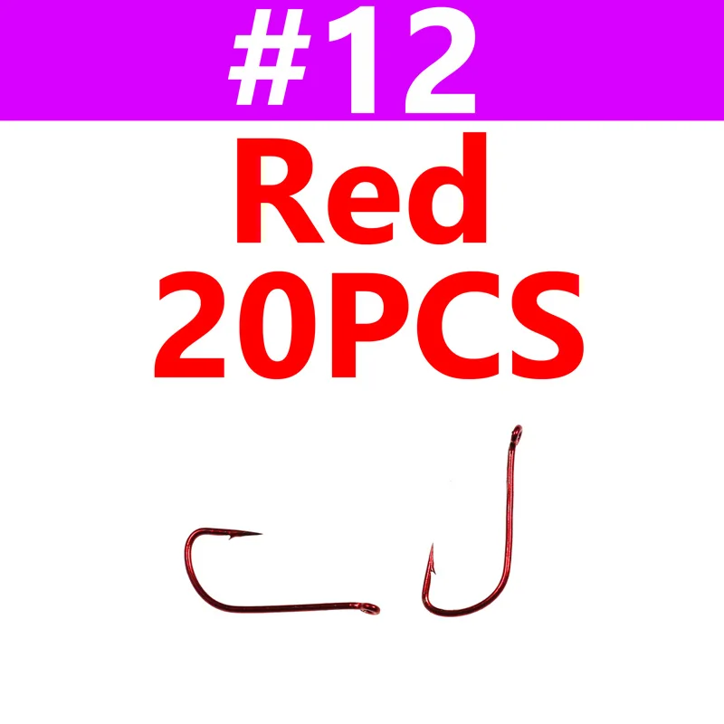 size 12 red 20pcs 20 шт. тонкий проволочный сухой мухобойный крючок золотистого и красного цвета для завязывания мух с острым наконечником маленькие рыболовные крючки для привязывания мелкой форели - Цвет: size 12 red 20pcs