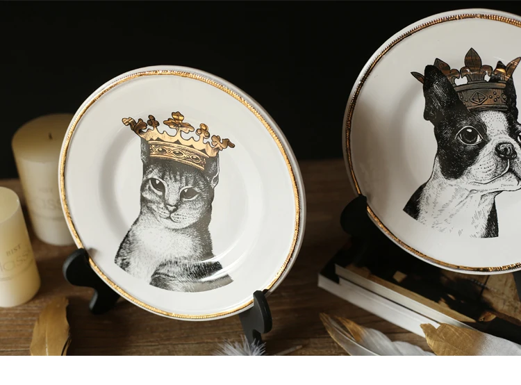 Креативная керамическая Корона кошка Корона собака декоративная настенная посуда фарфоровая десертная тарелка для стейка домашний декор ремесла украшение стены комнаты