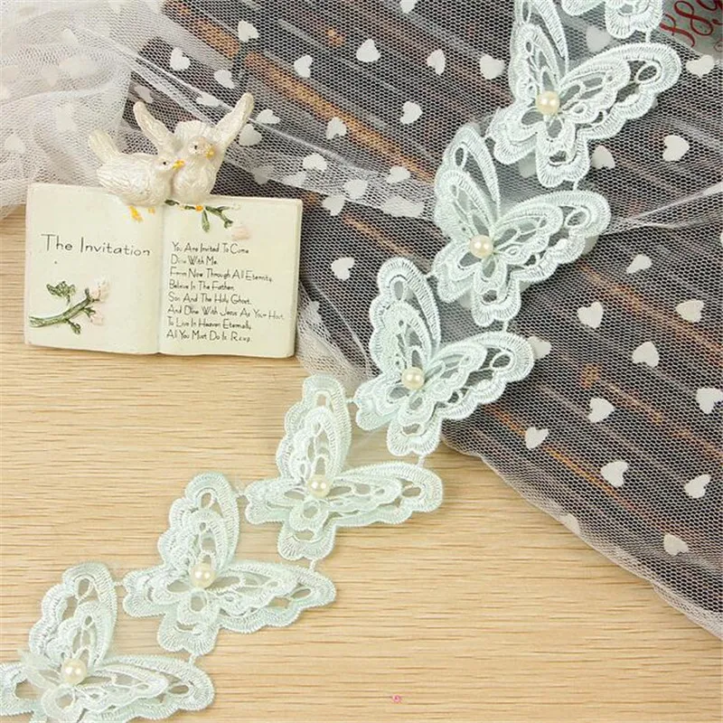 20Yard Beautiful 5Colors 3D Pearl Butterfly Embroidery Lace Applique Flower Sewing Trims DIY Craft 6.5cm LC0079 | Дом и сад