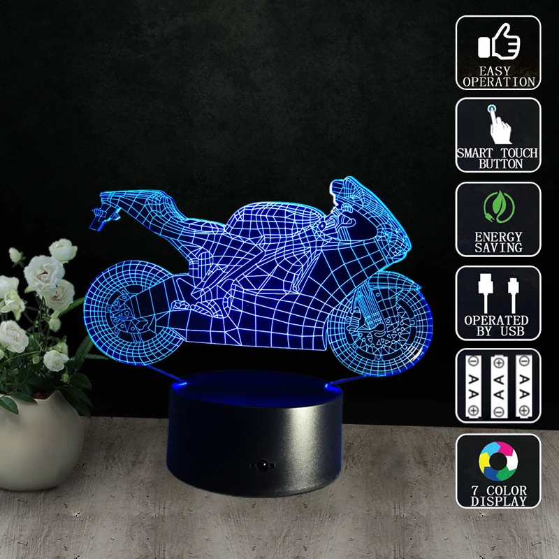 Настольная лампа 3D Fast & furight 8 светодиодная для мотоцикла ночник|led table light|table led