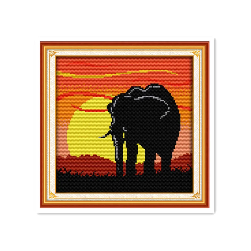 Beautiful sunset scenery cross stitch kit pattern elephant hippo duck giraffe animal series handmade DIY decoration gift | Дом и сад