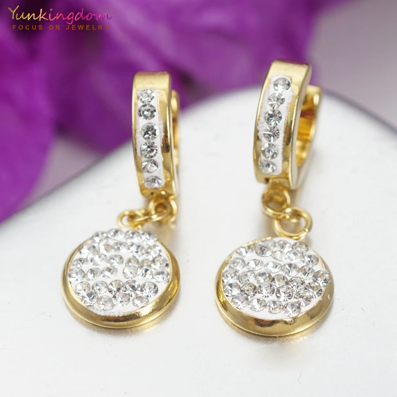 Женские круглые серьги UE106 полностью инкрустированные кристаллами из