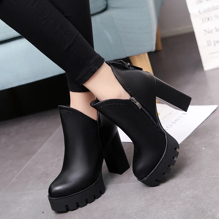 2017 г. Модные Ботинки Martin на высоком каблуке осенне-зимние ботинки молнии сбоку