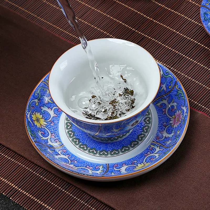 Яркий эмалированный цветной Gaiwan китайский стеклянный комплект блюдце с крышкой