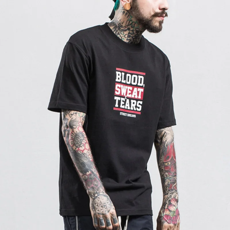 2017 мужские летние с принтом букв футболки хип-хоп Футболка хлопковая Свободная