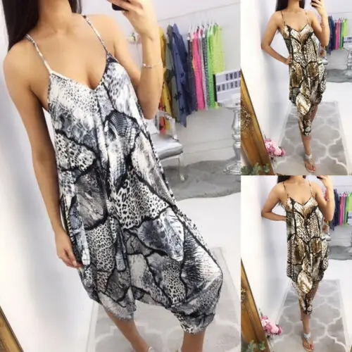 

Stylish Hot Sale Women's Sling Sleeveless V-neck Backless Print Loose Jumpsuits Ladies Summer Casual Comfortable Jumpsuits S-XL
