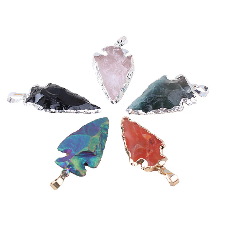 Новейший товар подвеска в виде стрелы из натурального обсидиана с кристаллом