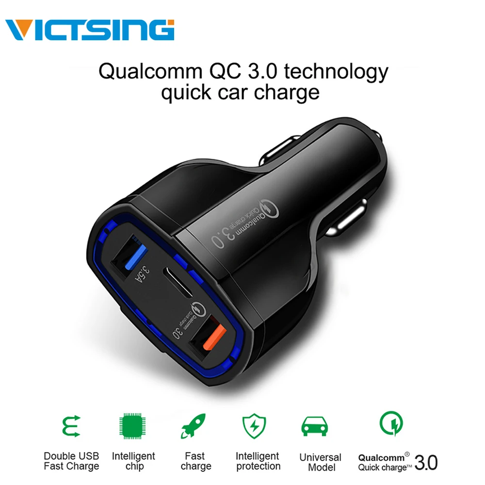 Автомобильное зарядное устройство VicTsing Quick Charge 3 0 с двумя портами USB 3.5A Type-C