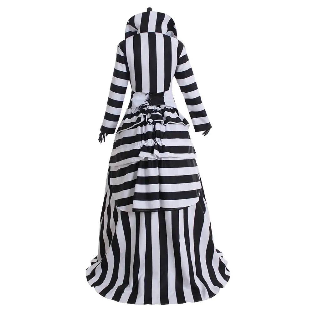 CostumeBuy фильм Beetlejuice косплей костюм Взрослый мужской Beetlejuice униот костюм женский средневековый черный белый в полоску платье L920