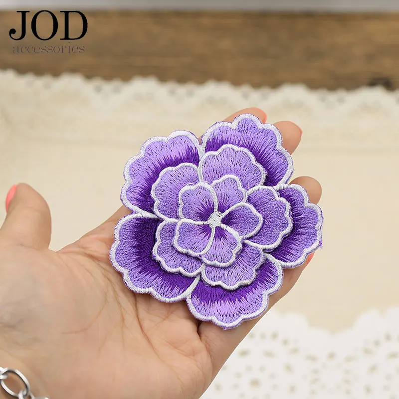 Вышитая нашивка JOD с двухслойным цветком для одежды наклейки в виде розы на ткань