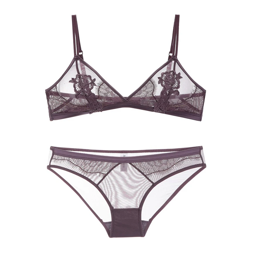 Женское ультратонкое пикантное нижнее белье с цветочной вышивкой Кружевное