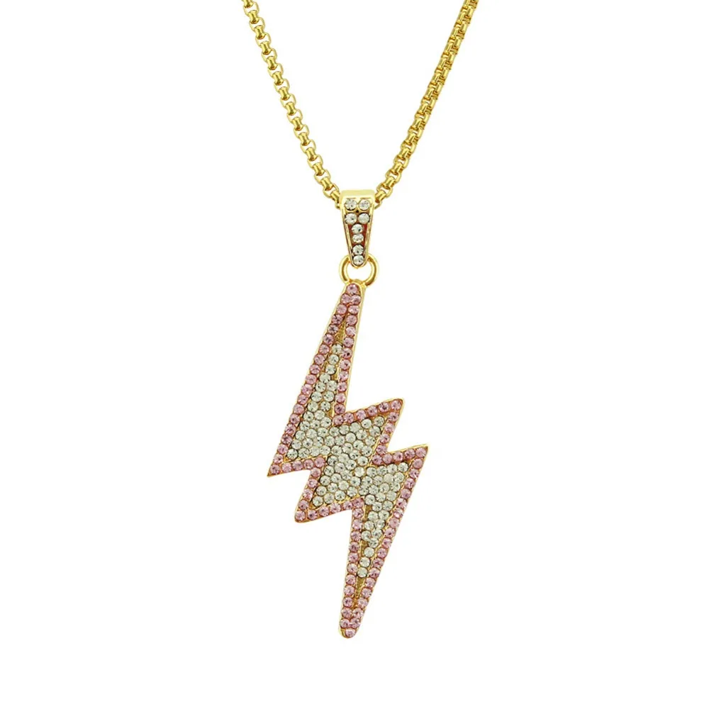 

New Arrival Premium Electroplating Necklace Hip Hop Fashion Crystal Lightning Pendant Necklace For Women