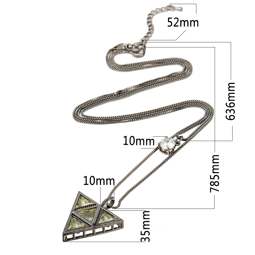 Двойное винтажное длинное ожерелье для женщин треугольник кулон кристалл со