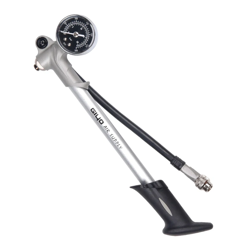 GIYO 300PSI воздушный насос для накачивания велосипедный насос для накачивания вилка шок подходит для Schrader с psi/bar манометр Bleeder складной шланг GS02D - Цвет: Silver