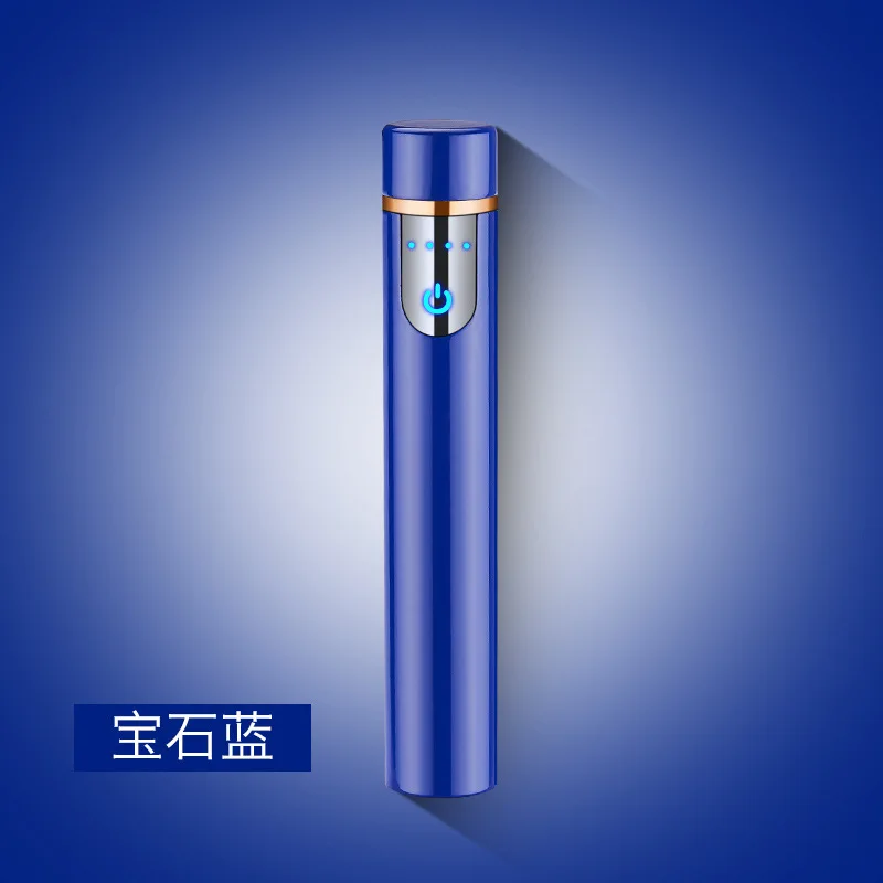 Новинка, тонкая металлическая зажигалка для сигарет, usb зарядка, зажигалки, перезаряжаемая электрическая зажигалка, ветрозащитная, высокое качество, гаджеты для мужчин - Цвет: Blue