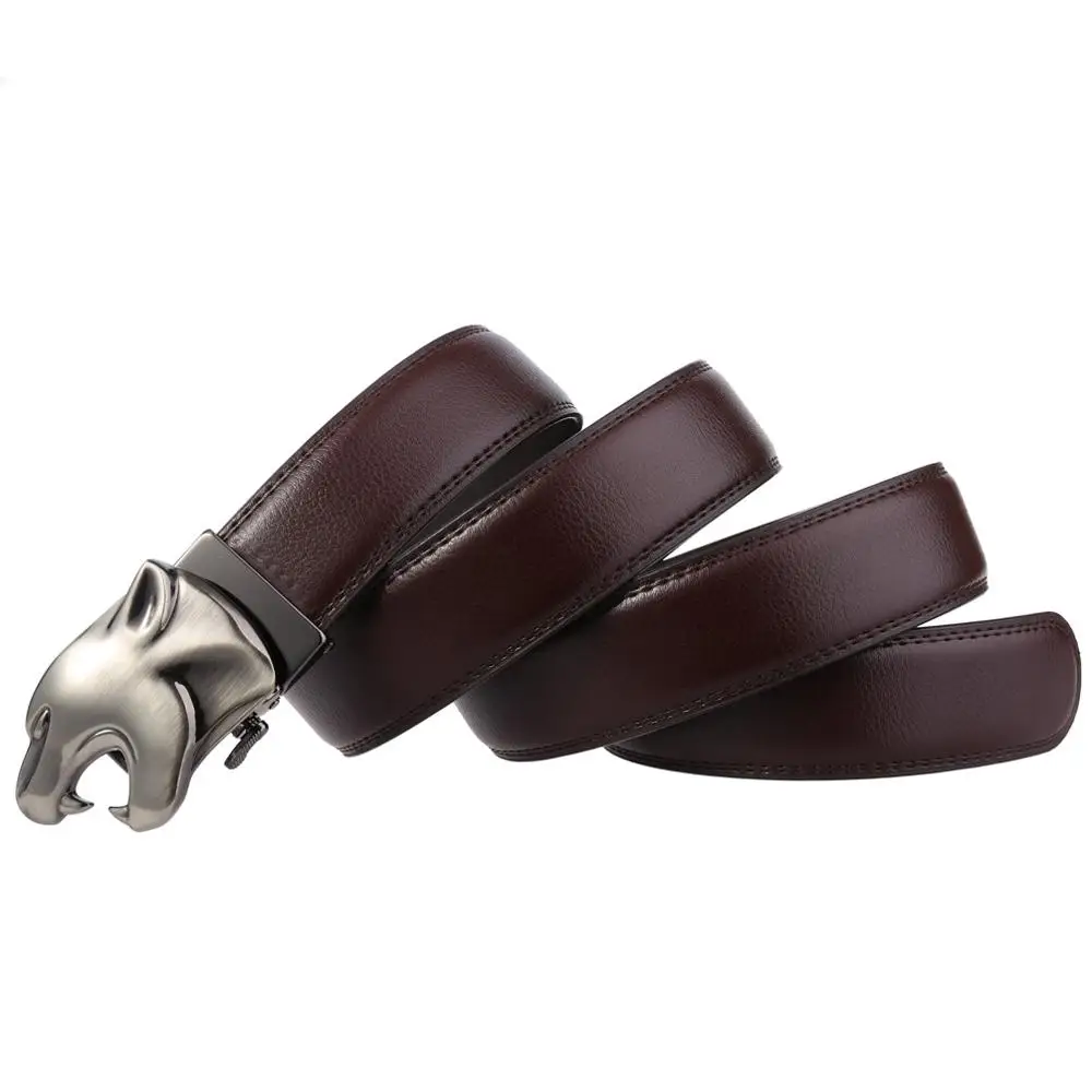 

Genuine Leather Belt Men Quality Business Style Belt with Leopard Head Automatic Buckle Cowhide Luxury Mens Belts 110-130cm