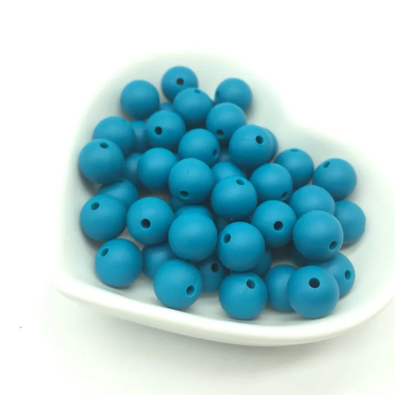 Teal Blue 50 шт. 9 мм круглый свободные силиконовые прорезывания зубов ребенка бусины для изготовления ювелирных изделий DIY Жевательная ребенка при прорезывании зубов Цепочки и Ожерелья Подвески Аксессуары - Цвет: Teal Blue