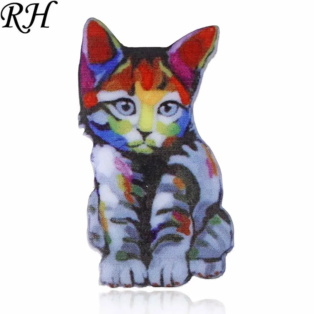 cat 2 Акриловая брошь в виде кошки для женщин, брошь на воротник, булавка, корсаж, с принтом, в богемном стиле, животное, брошь, значки, этнические ювелирные изделия, аксессуары - Окраска металла: cat 2