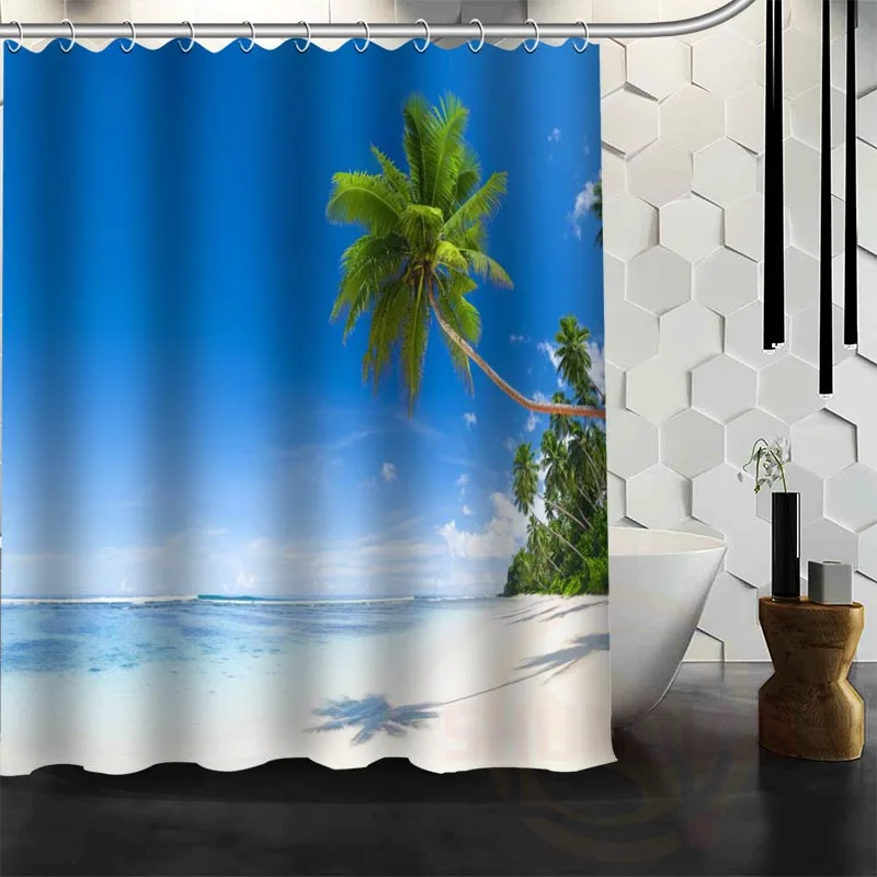 Лучшая занавеска для душа WJY #39 на заказ океан пляжа пальмы ванной