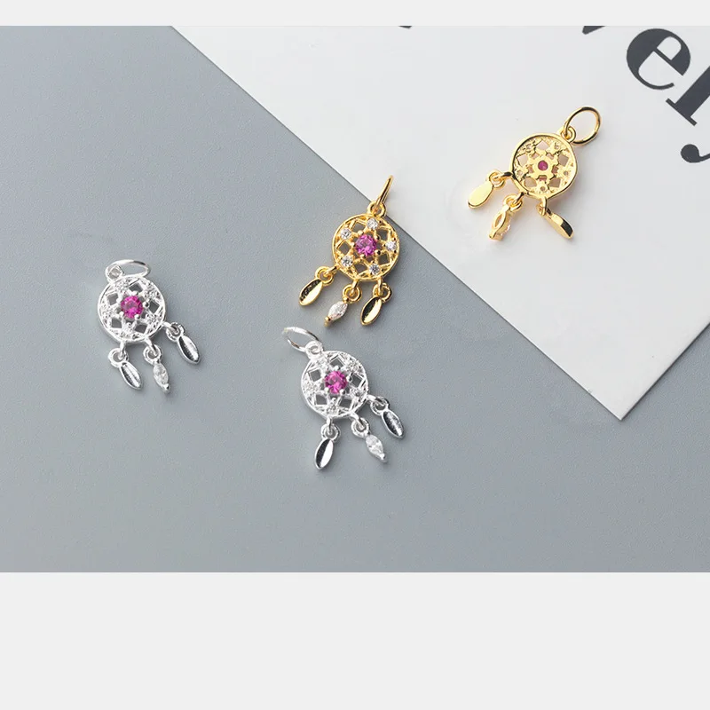 100% 925 Sterling Silver Dream Catcher Dangle Charms Plated Gold Zircon Fancy Ornament Pendants DIY Necklace Jewelry Making | Украшения и