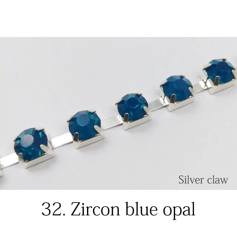 Zircon Blue opal Новая распродажа SS28 с украшением в виде кристаллов Стразы Кубок цепи 1/3/5 ярдов 32 цвета кристаллами серебряные цепочки для одежды и платьев - Цвет: Zircon Blue opal