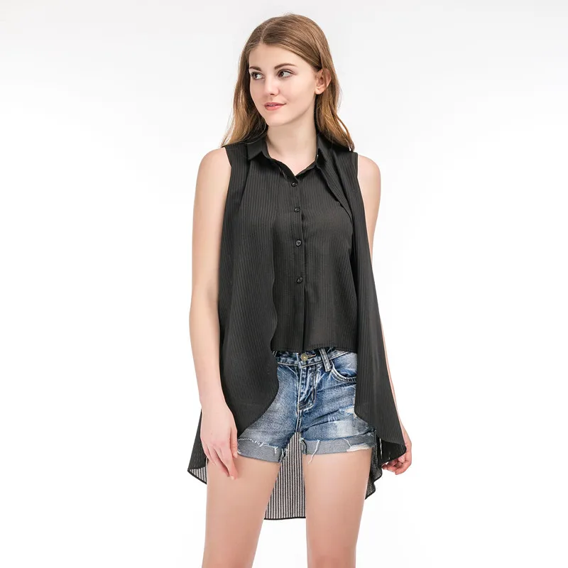 Jogtume Асимметричный ласточкин хвост рубашка без рукавов женский черный/серый Мода