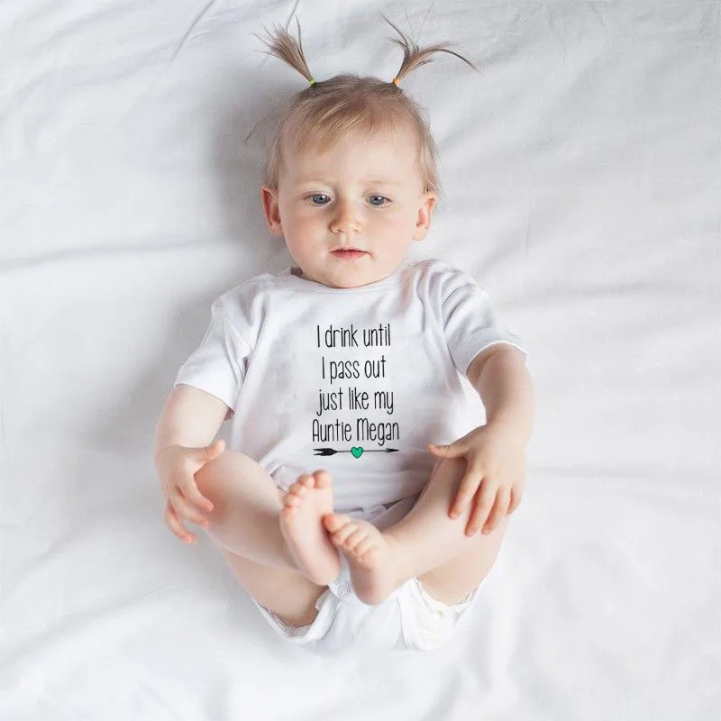 DERMSPE Newborn Boy Girl Short Sleeve Letter I Drink Until Pass Out Just Like My Aunt Megan Cute Cotton Romper Baby Clothes | Детская